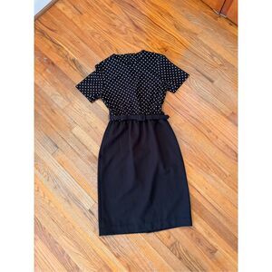 Vintage 70s Black and White Polka Dot Classic Belted Midi Dress Size S